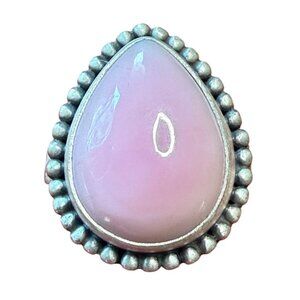 Adjustable Sterling Silver Ring With Pink Conch Shell Teardrop Design